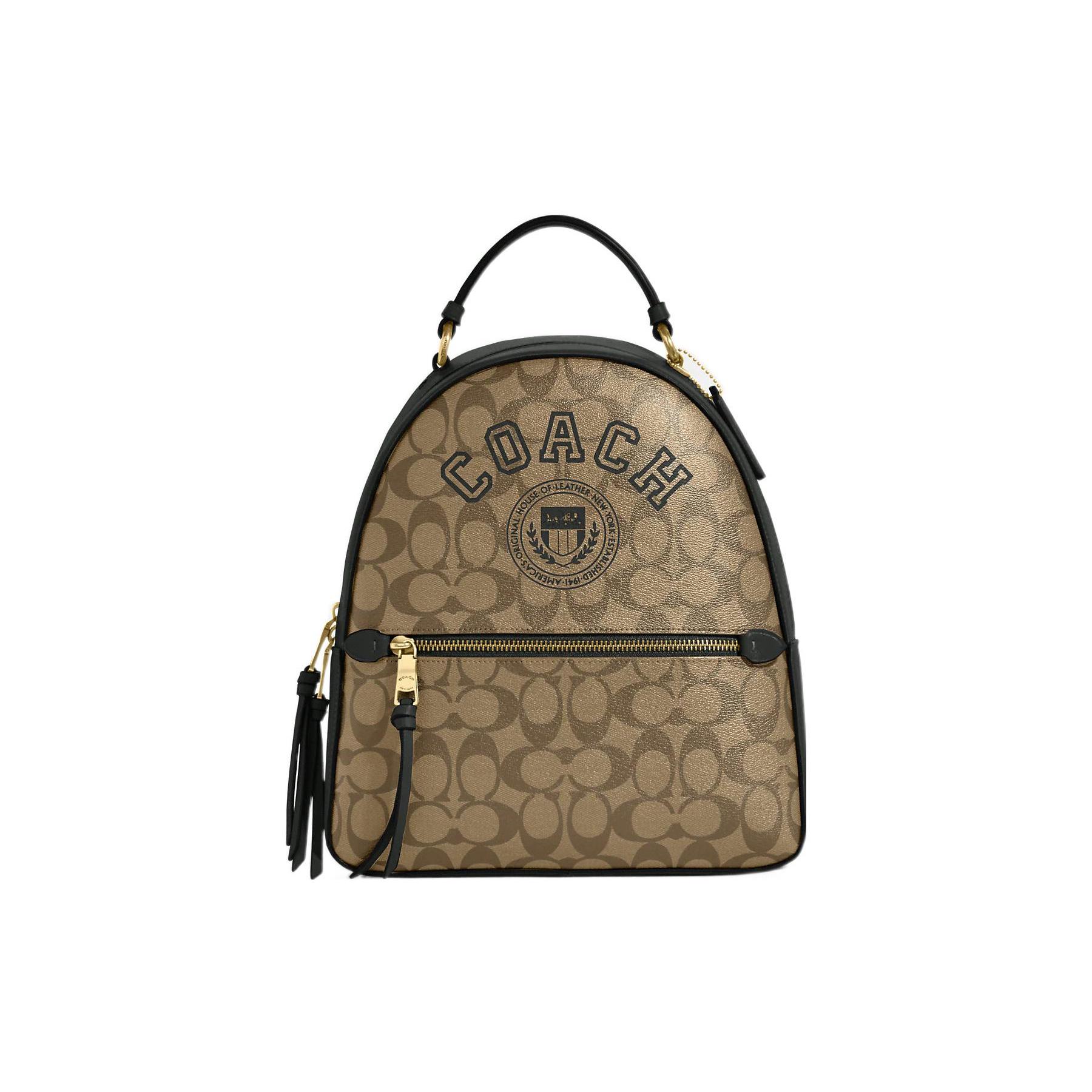 

New COACH Jordyn Coated Canvas With Smooth Leather Backpack Large Women s Khaki CB871-IMRQE 26.4*9.4*31.0CM