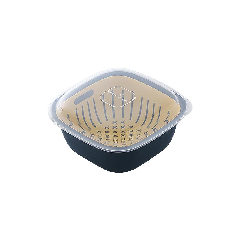 Multi-Functional Square Double-Layer Draining Basket: Large Fresh-Keeping Box with Lid for Kitchen Fruit Preservation.