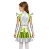 Girls Halloween Alien Cosplay Costume 3 Pieces Cap Sleeve Glossy Metallic Short Top Skirt Oversleeves