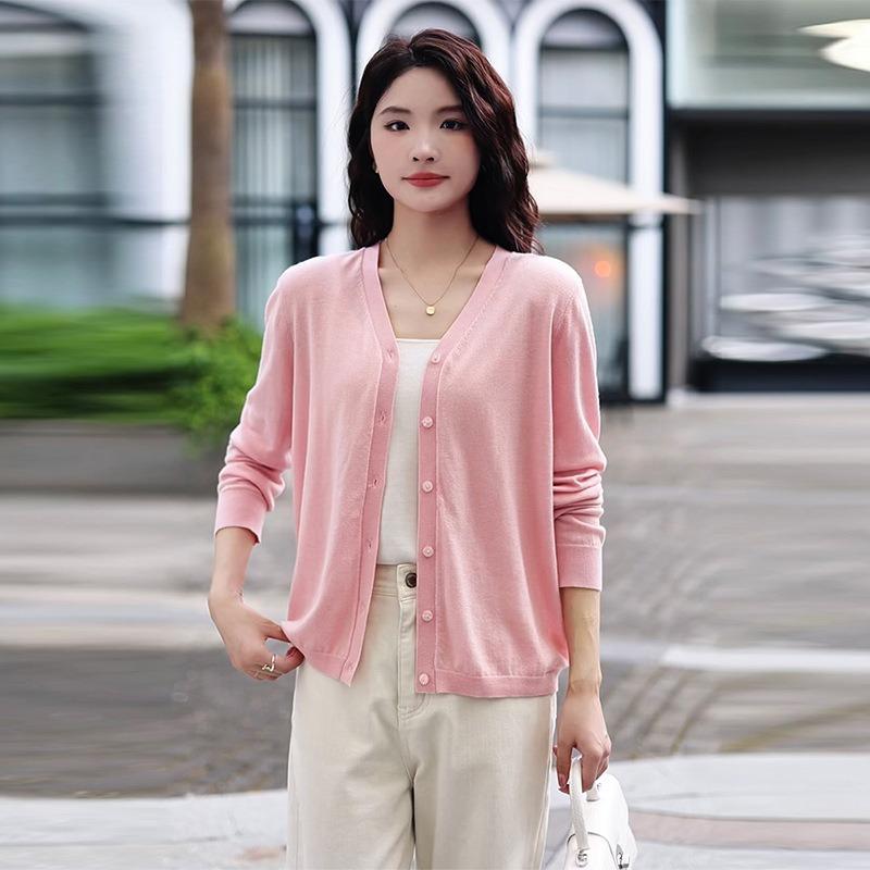 Autumn New 0 Wool Cardigan Women's Blouse Collar with Casual Long-sleeved Knitted Sweater Jacket Thin Top