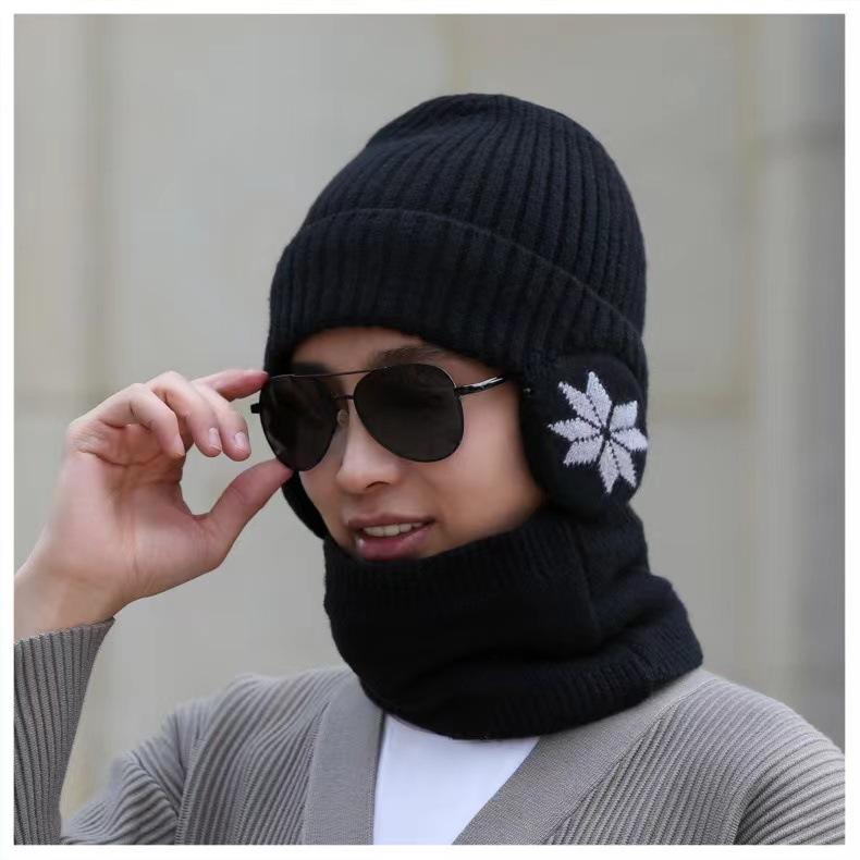 Outdoor Cycling Winter Hat Men's Knitted Hat Blue Pullover Hat Fleece Ear Protector Wool Hat Men's