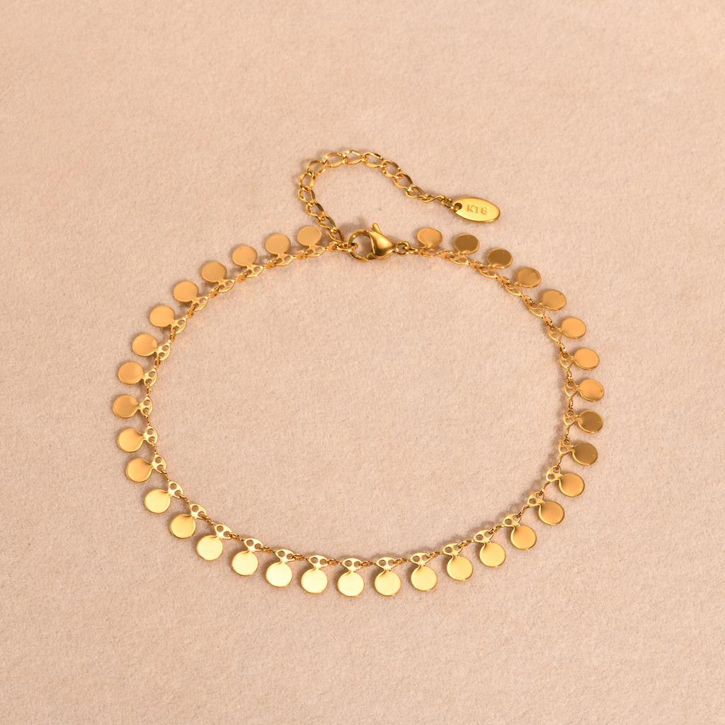 Gold-Plated Stainless Steel Charm Tassel Anklet for Women - European & American Retro Style