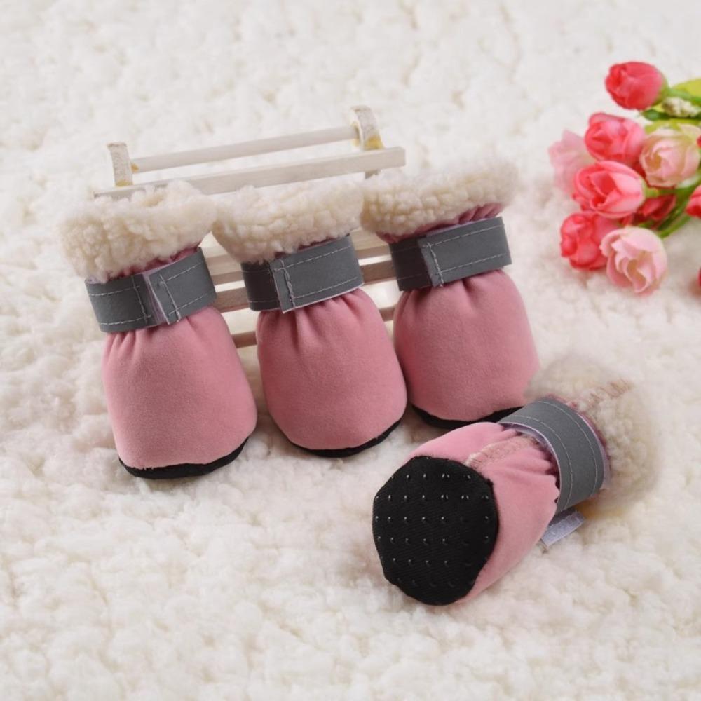 

4 шт. Нескользящая обувь для домашних животных, толстые чехлы для лап питомцев, прочные зимние ботинки, собака S