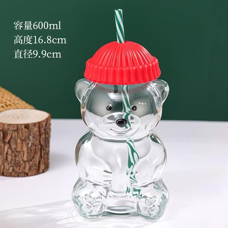 Decorațiune An Nou Urs Formă Cadou Crăciun Cupă Sticlă Cu Pahar Bău Cana de Cafea Desene Animate Drăguțe Creativă Sticlă Cupă Suc Ceai Veselă