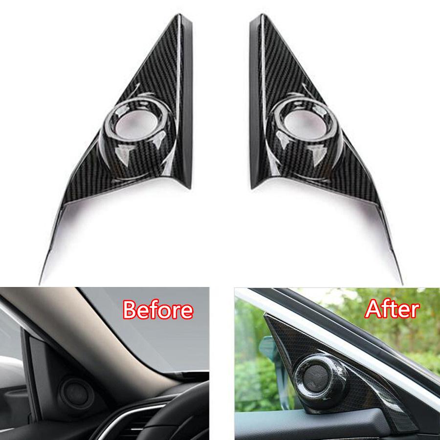 Carbon Fiber Look Inner Front Door Speaker Cover Trim For Honda Civic 10th 2016-2021