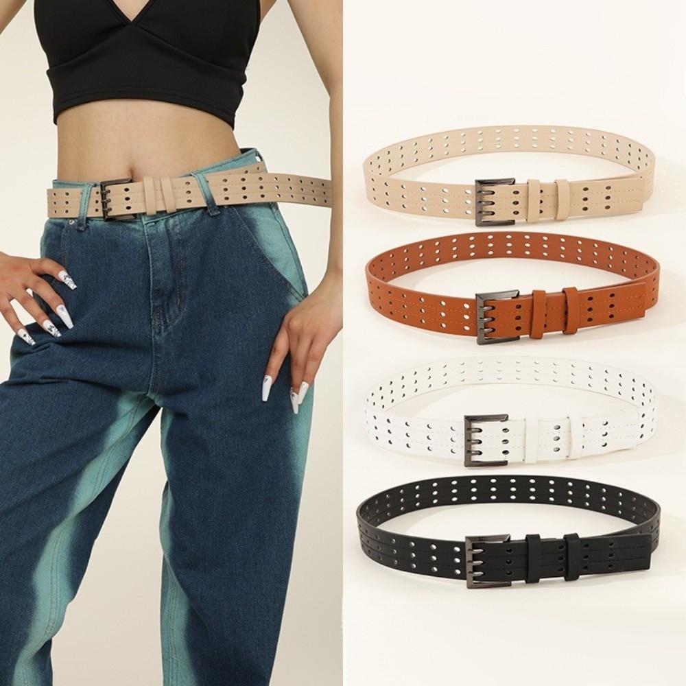 Versatile Leather Waistband Vintage Women's Dress Jeans Belt Niche Three-Row Wide Belt  Spicy Girls