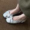 Fashion Red Bow Pleated Design Brand Ballet Flat Shoes Women Retro Round Toe Shallow Mary Jane Shoes Comfortable Moccasin Casual Shoes