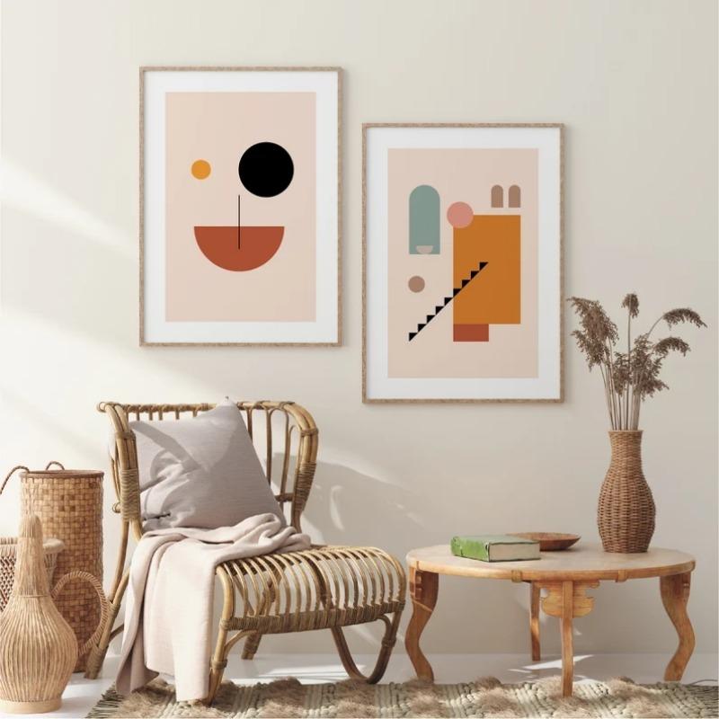 Neutraler Boho Mid Century Abstrakt Botanisch Linie Terrakotta Töne Geometrisches Poster Leinwandmalerei Wandkunst Bilder Heimdekor