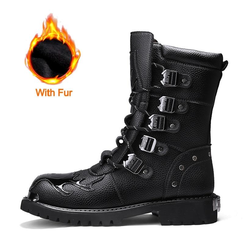 2024 Men High Top British Style Thick Bottom Motorcycle Boots Luxury Designers Casual Leather Boots Round Toe Lace-Up Punk Boots