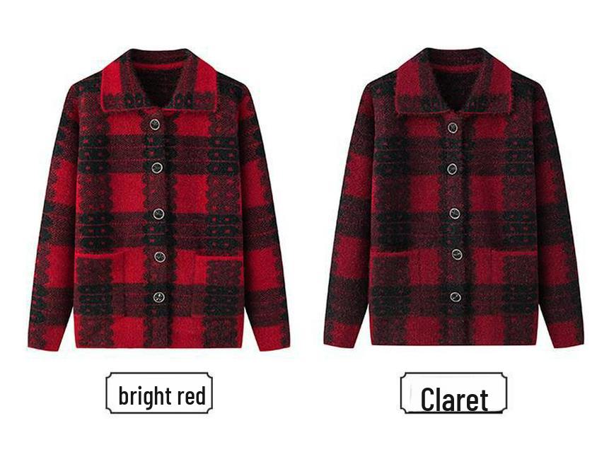Grandma's Knitted Lapel Cardigan for Spring and Fall - Stylish Sweater for Middle-Aged and Elderly Women