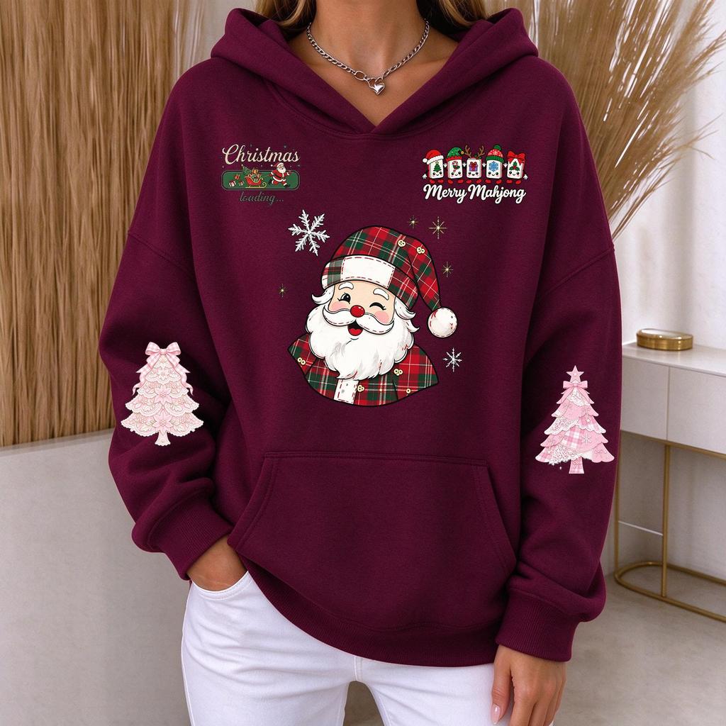 Women's Casual Christmas Print Long Sleeve Hoodie Pullover Sweatshirt for Everyday Wear