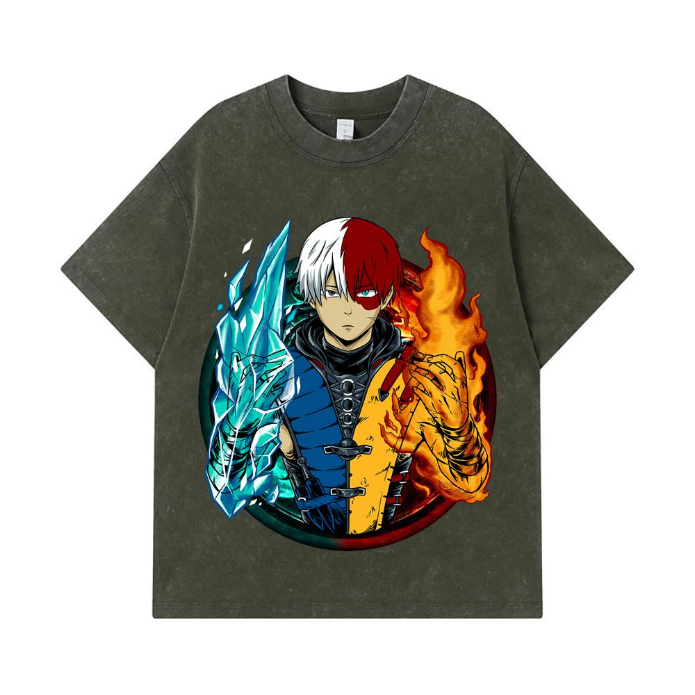 275 GSM Washed T-shirts 100% Cotton My Hero Academia V4 Shoto Print Unisex Heavy Cotton T Shirt