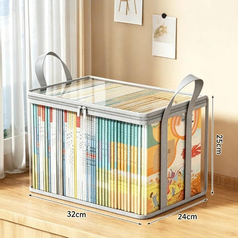 Foldable Transparent Waterproof Book Box Student Dormitory Classroom Household Book Organizing Storage Box A2