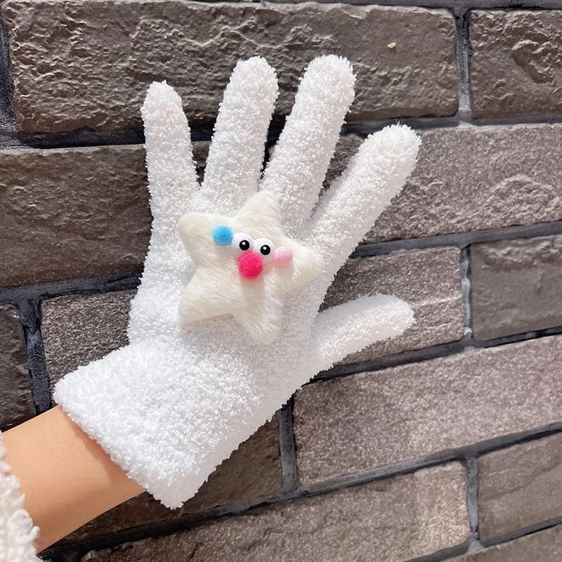 1Pair Cartoon Star Eye Five Finger Gloves For Women Girls Autumn Winter Warm Gloves Cute  Student Gloves Birthday Gifts