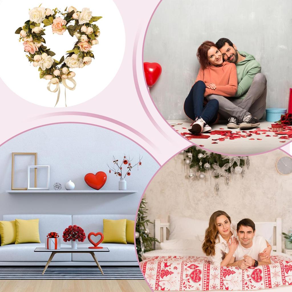 Artificial Flower Wreath Heart-Shaped Rose Fake Garland Simulated Roses Room Door Hanging Decoration Wedding Party Decoration
