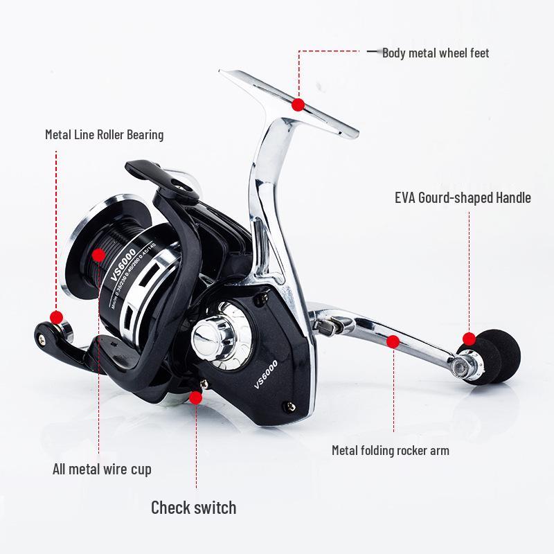 Metallfuß-Spinnrolle mit EV-Wippe für Meeres- und Felsangeln, Weitwurf-Köder, Mikro-Angelrolle.