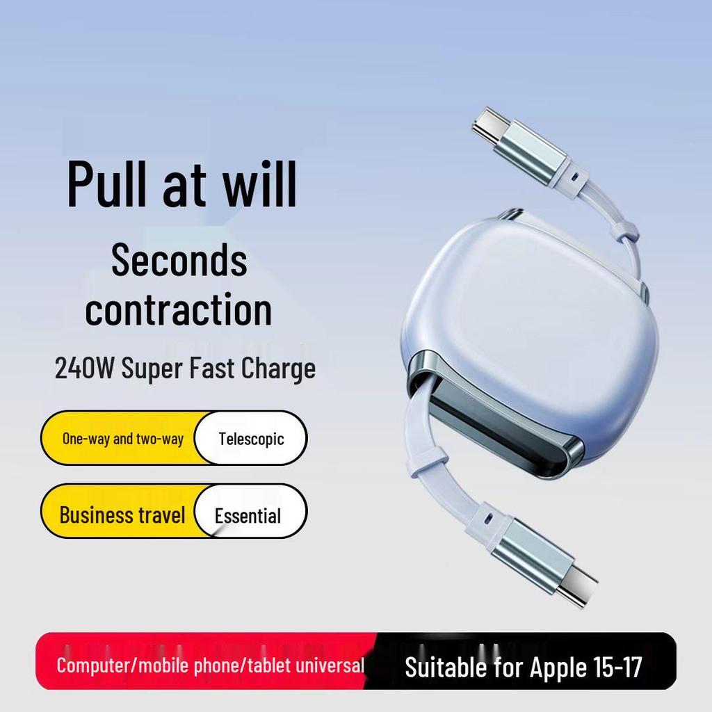 240W Dual Type-C Retractable Fast Charging Cable for Phones, Tablets, Laptops, and Cars