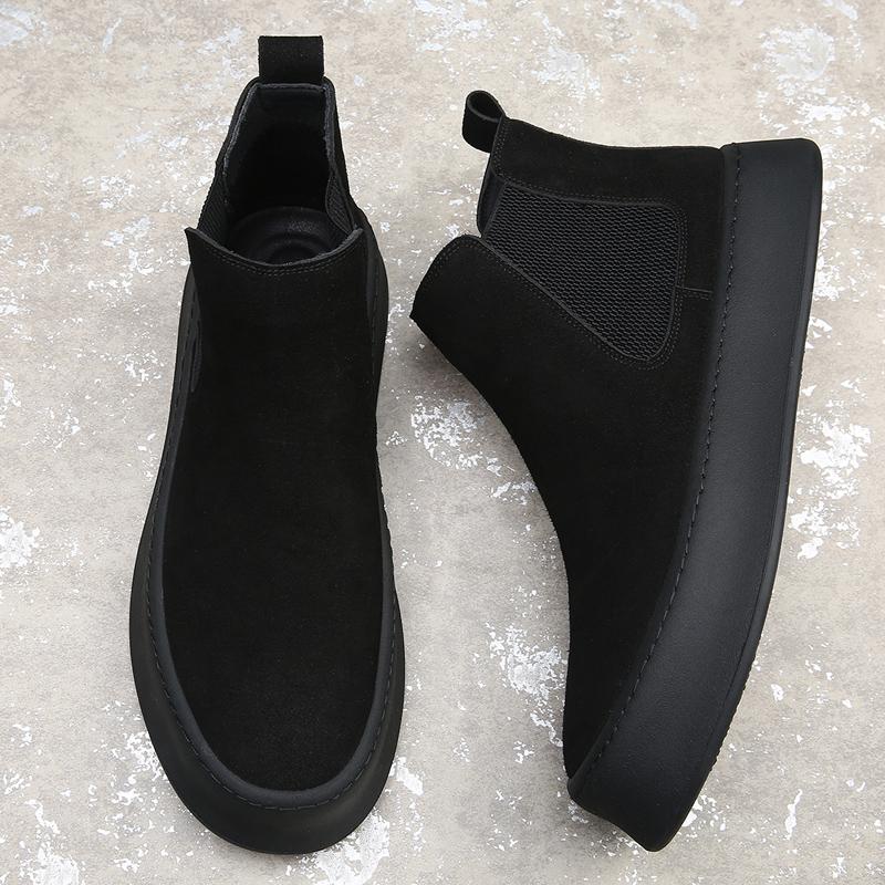 Genuine Leather Mens Chelsea Boots Comfy Thick Bottom Ankle Boots for Men Vintage Outdoor Business Casual Boots Mocassin