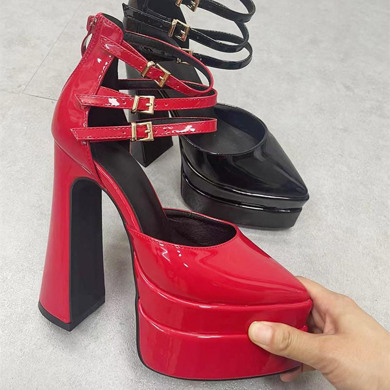 Fashion Runway Style Platform Wedges Women Pumps Fashion Pointed Toe Ankle Strap Mary Janes High Heels Summer Female Wedding Bridal Shoe