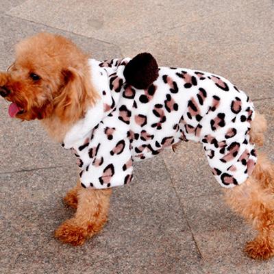 Köpek Kapüşonlu Flanel Kışlık Sıcak Leopar Desenli Ev İçin Evcil Hayvan Yavru Köpek Giysisi Tulum Pijama Dış Giyim