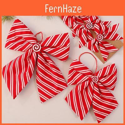 Red And White Diagonal Stripe Bow Pendant For Holiday Tree Ornaments