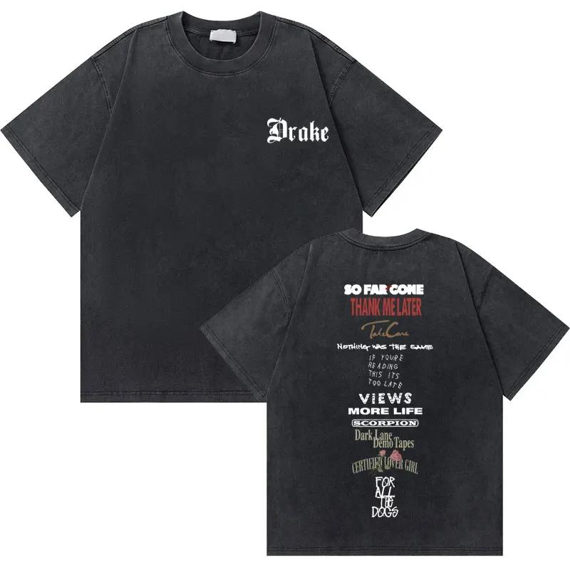 Washed Vintage Rapper Drake Take Care Album Graphic T Shirts Men Hip Hop Retro Tshirt Mens Fashion Casual Oversized Tee Shirt