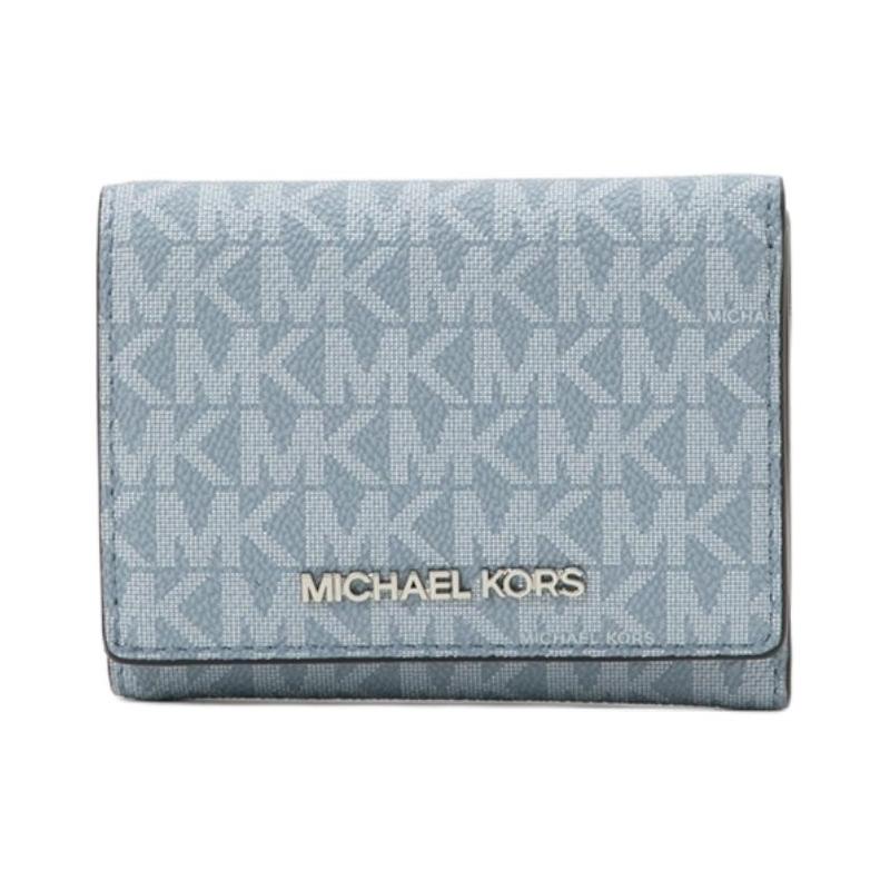 MICHAEL KORS Jet Set Travel Logo Print Snap Closure Coated Canvas Wallet Medium Women s Light Blue синий