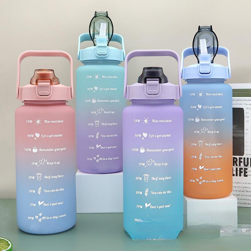 

Progressive Color Water Cup Straw Cup Frosted Cup Large Capacity Kettle Outdoor Sports Water Cup Portable Straw Plastic Cup