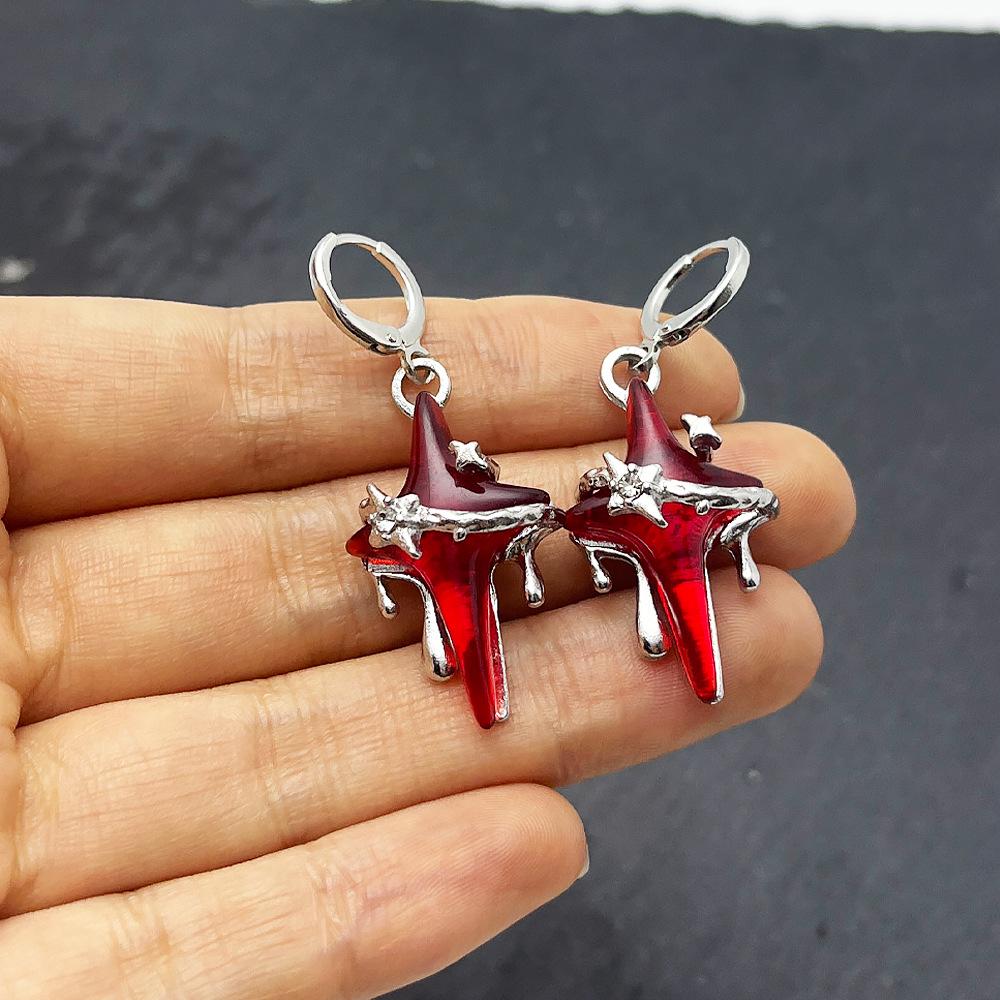 Unisex Gothic Red Cross Star Dangle Earrings for Halloween