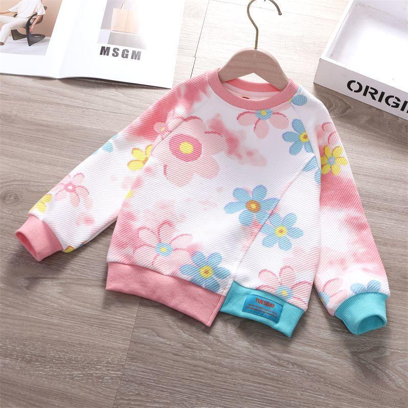 Girls Gradient Floral Print Long Sleeve Sweatshirt Casual Loose Round Neck Top For Spring Autumn 90
