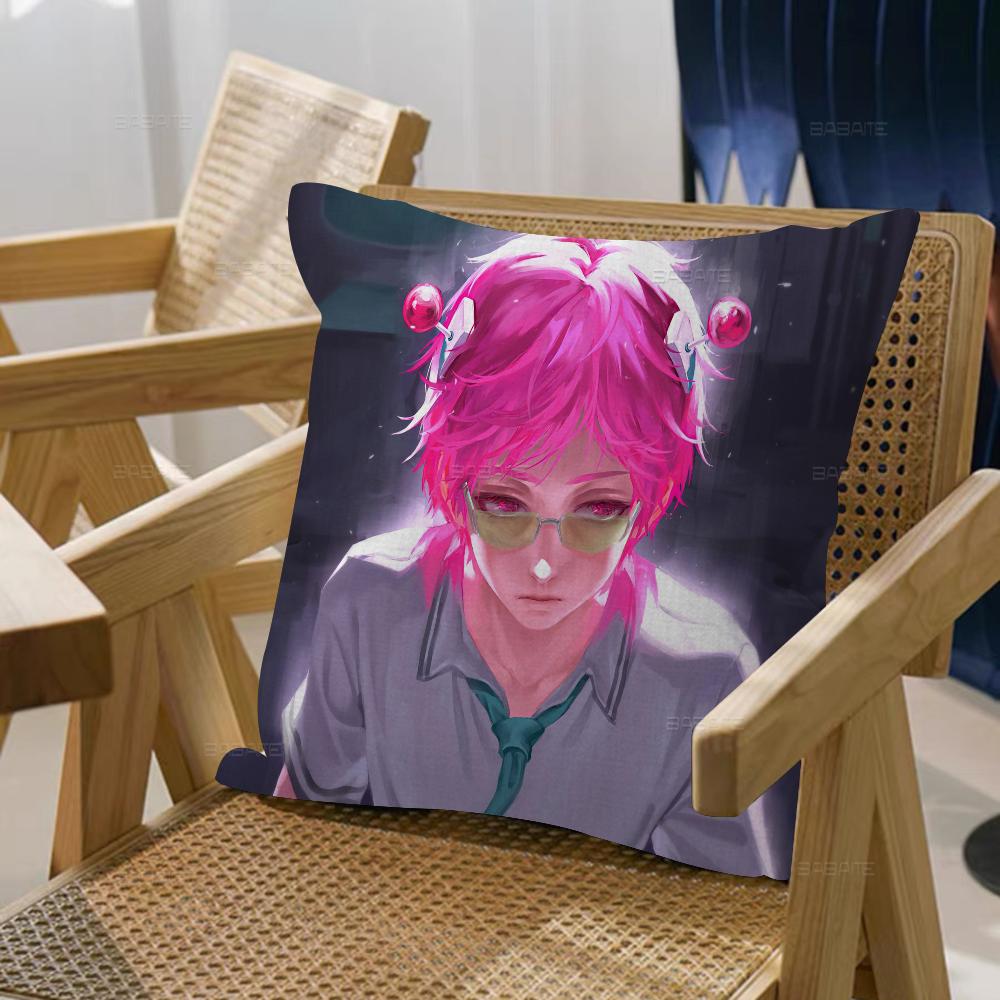 Saiki K:s katastrofala liv Kuddöverdrag Tecknad Soffa Dekorativ Hem Dubbelsidigt Tryck Kort Plysch Sött Kuddfodral