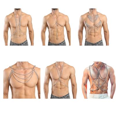 Herren Körperkette, Sexy Punk Körperkette Brustgeschirr Ketten Clubwear Silberne Brustkette Clubwear Kostümzubehör