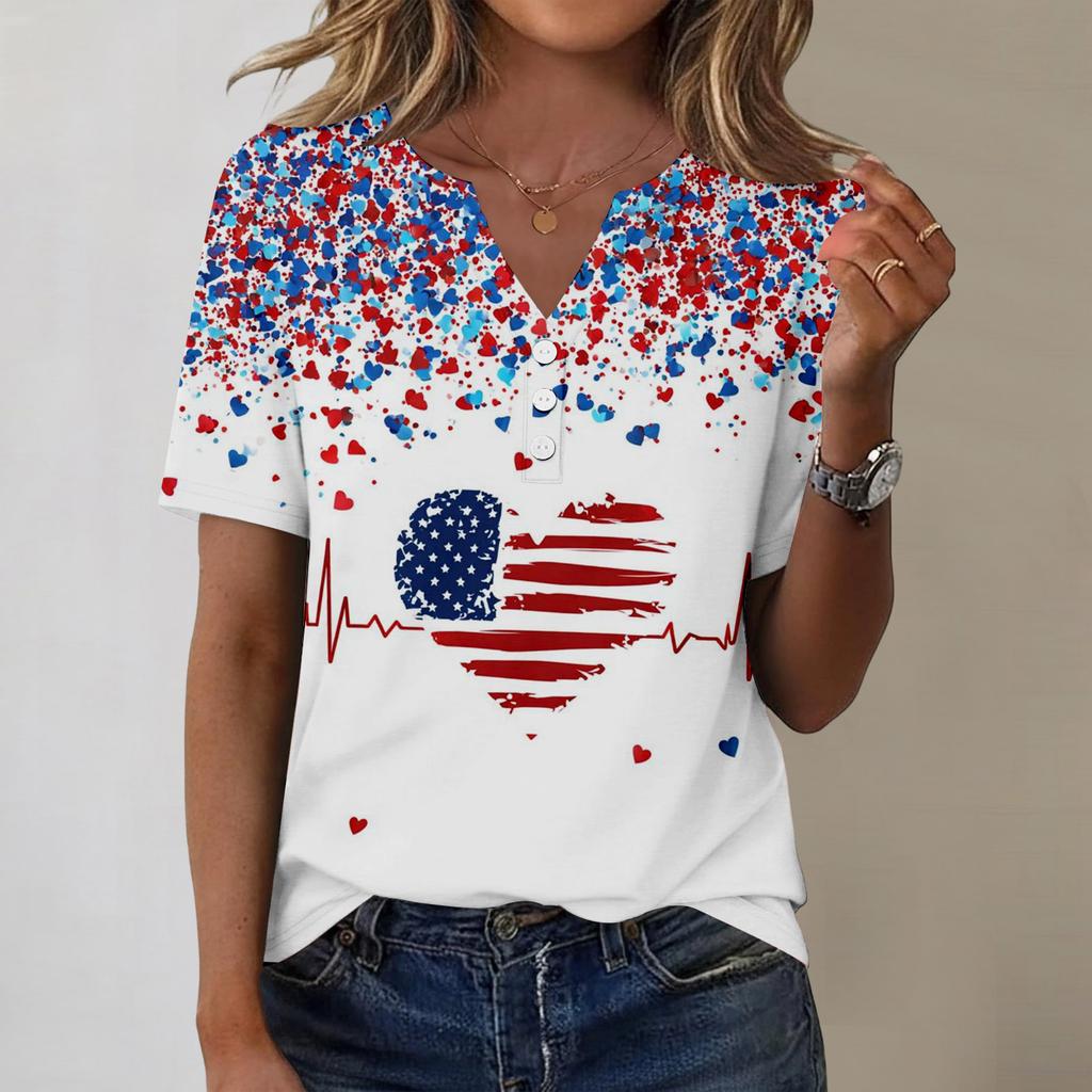Women's Fashionable Casual Independence Day Print Blouse