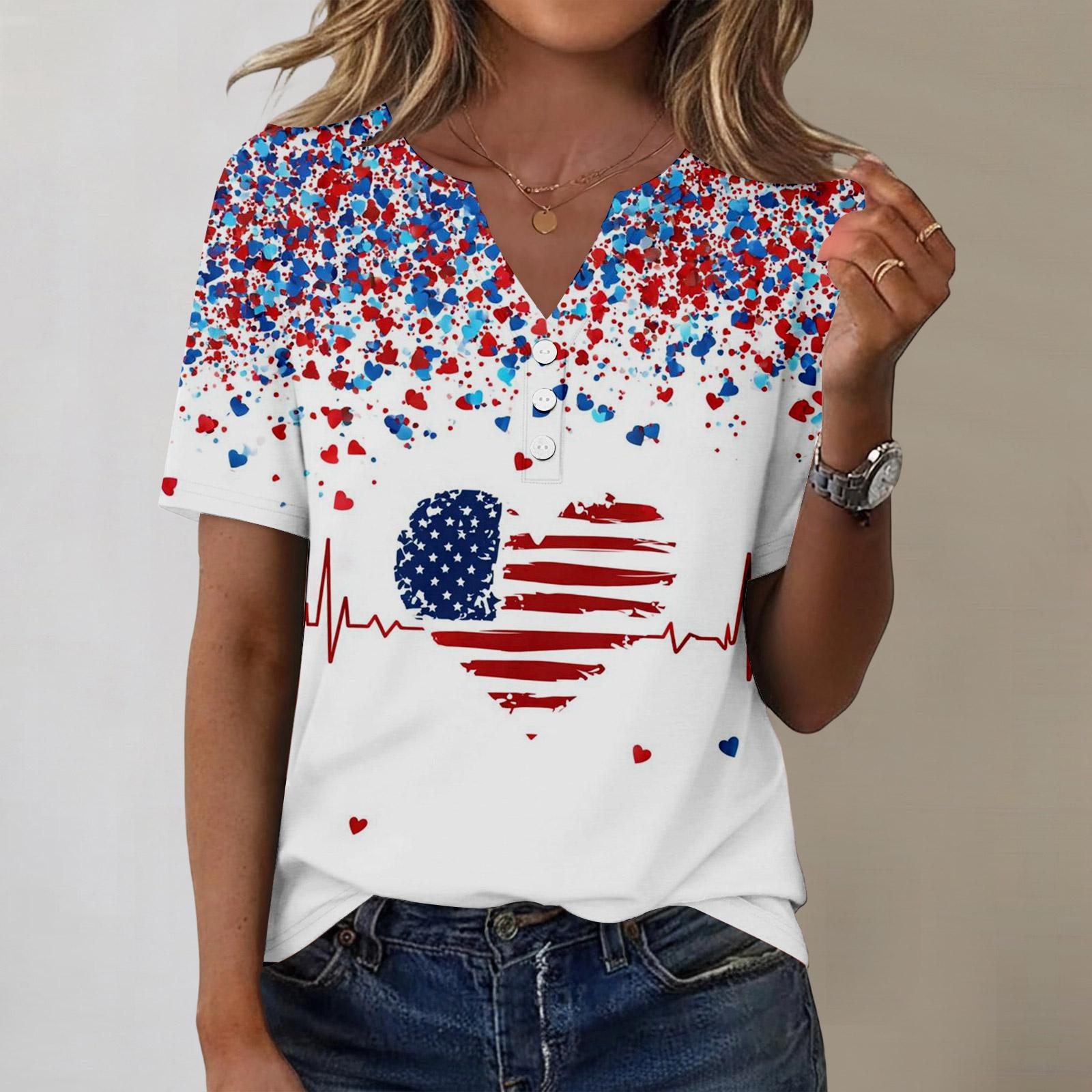 Women s Fashionable Casual Independence Day Print Blouse XL