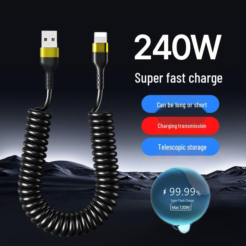 240W Super Fast Charging Retractable Type-C Cable, 6A, Compatible with Apple, Huawei, VIVO