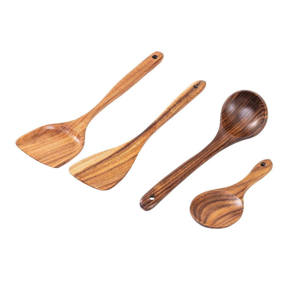 Acacia Long Handle Heat-Resistant Wooden Spatula and Salad Fork Set