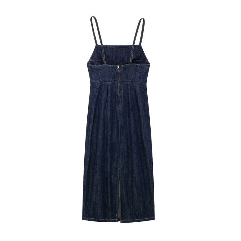 Fashion Wind 2024 Autumn New Arrival Female Stylish All-Matching Jeans Sling Mid-Length Dress 5520281