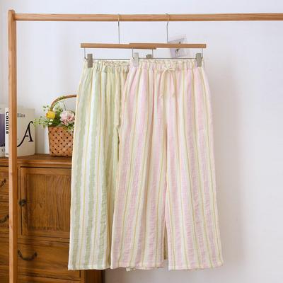 Women's Japanese Pure Cotton Gauze Pajama Pants - Spring/Summer/Fall, Straight-Leg, Long, Sweet & Fresh, Plus Size, Versatile Indoor/Outdoor Wear