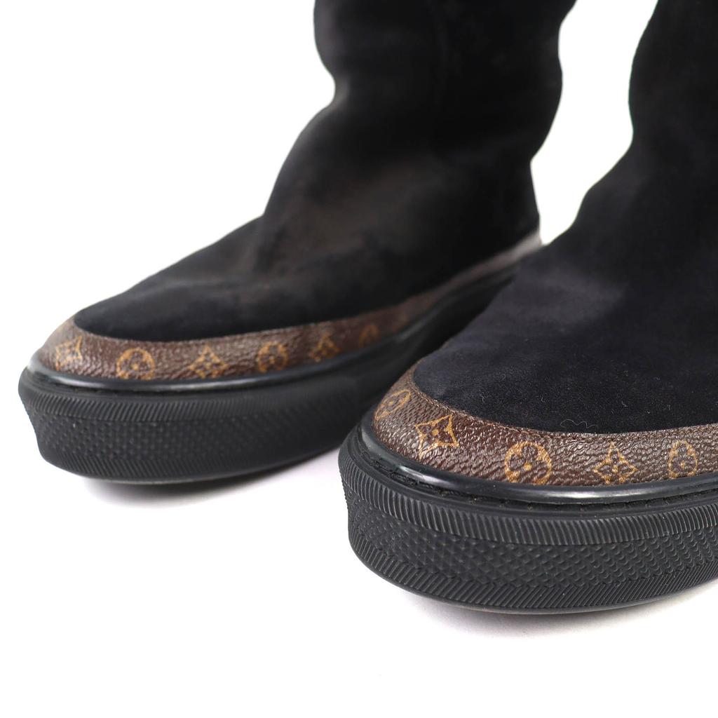 Great LOUIS VUITTON Knee-high boots Snowball Line Monogrammed shearling 38.5 Used