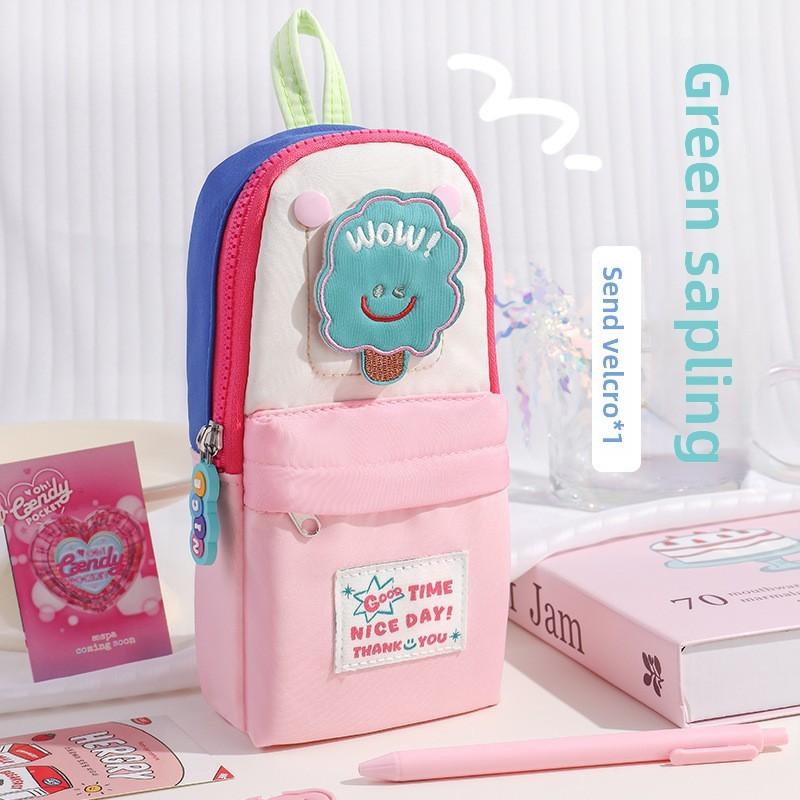 Korean Style Striped Stationery Bag With Large Capacity For Girls And Students