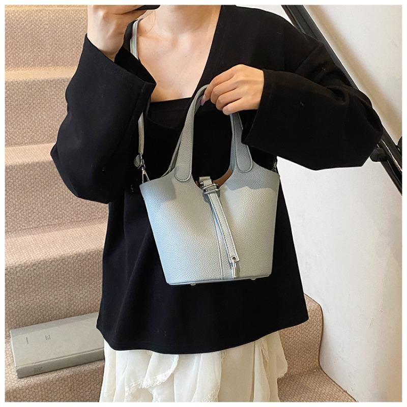 Bucket Bag Niche Design Vegetable Basket Bag Fashion Commuter Messenger Bag Texture Lychee Pattern Handbag