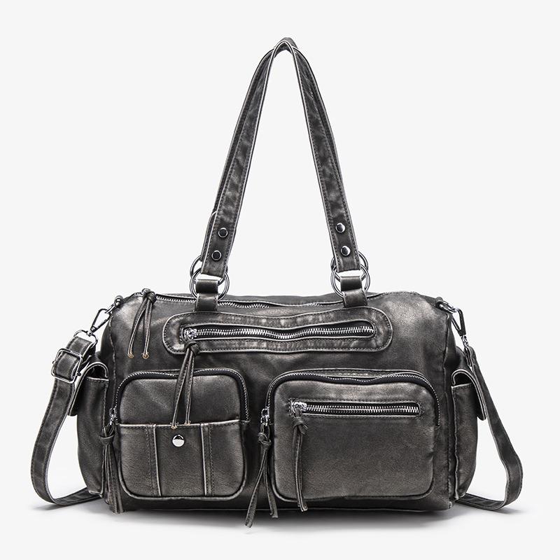 Commuter large-capacity messenger bag, high-end zipper handbag bag, fashionable one-shoulder washed women's tote bag.