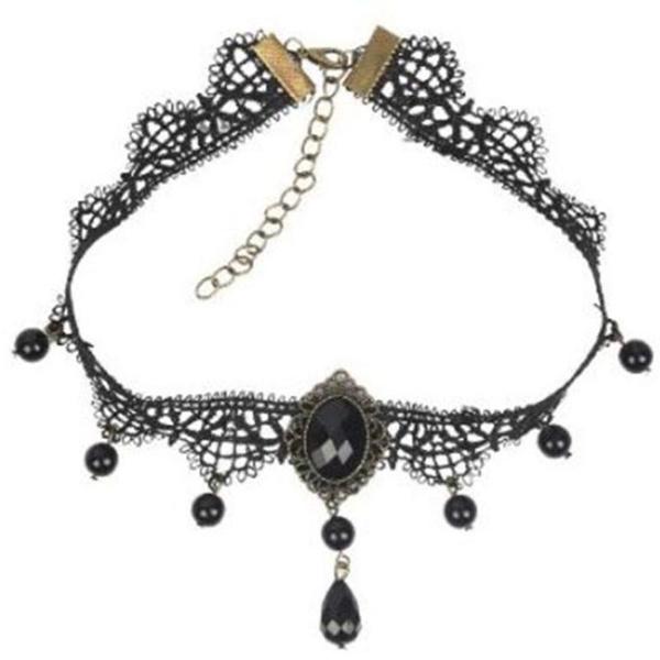Gothic Necklace Black Beaded Sexy Lace Choker Necklace Vintage Tassel Chain Women Steampunk Halloween