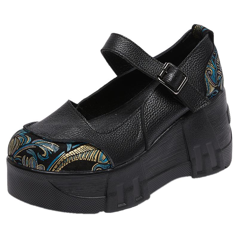 

Мода GKTINOO Ручная работа 2025 Весна Осень Удобные Женские Клинья Натуральная Кожа Женская Обувь Круглый Носок Платформа Высокий Каблук Туфли 5