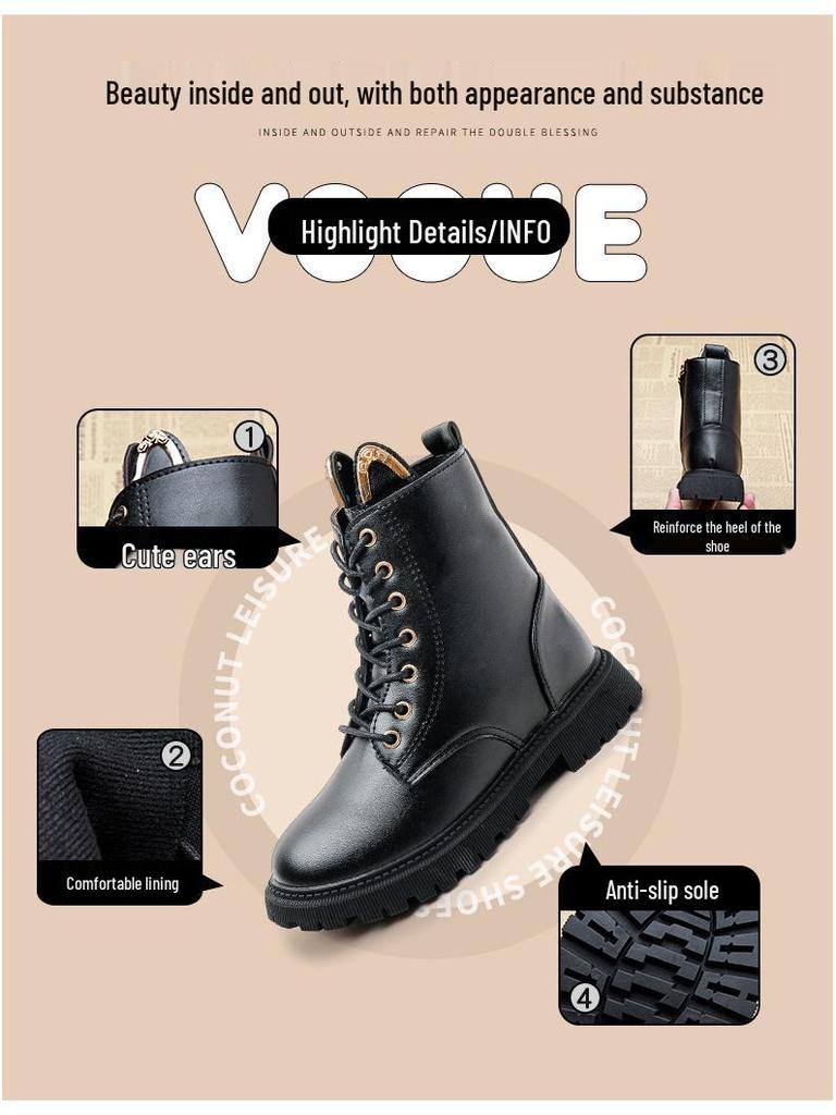 Winter 2025 Mädchen-Stiefeletten: Koreanischer & Britischer Stil High-Top Martin Stiefel mit Samtfutter