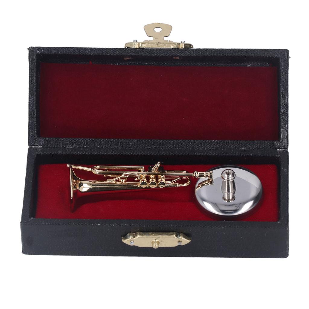 Miniature Trumpet Durable Brass Exquisite Design Romantic Vibes Mini Trumpet Model with Stand Case