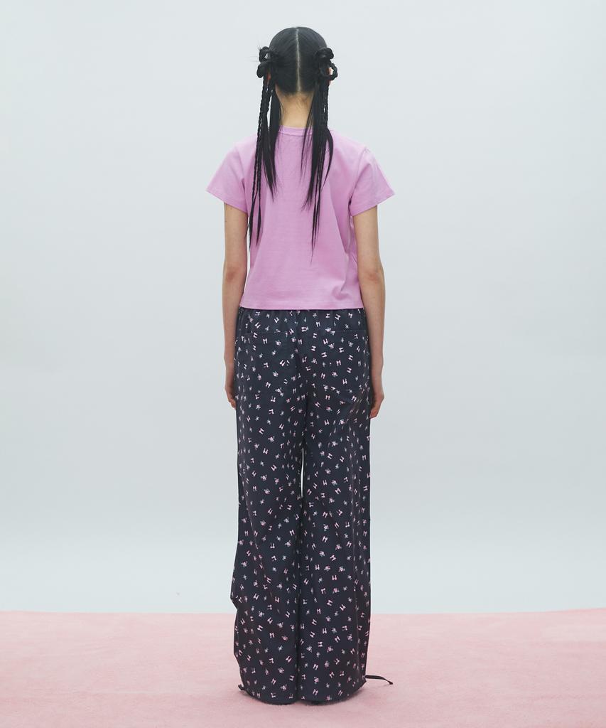 LALAFOX Flower Print Wide Track Pants Nylon Track Pants Charcoal Br2Wp002