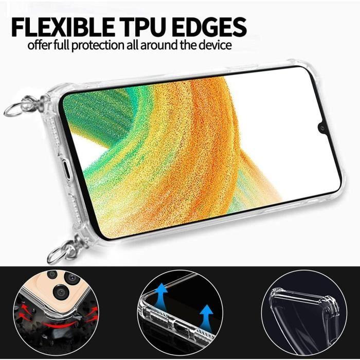 Coque de protection pour Samsung Galaxy A23 5G - BOOLING - Transparent avec cordon noir - Protection renforcée