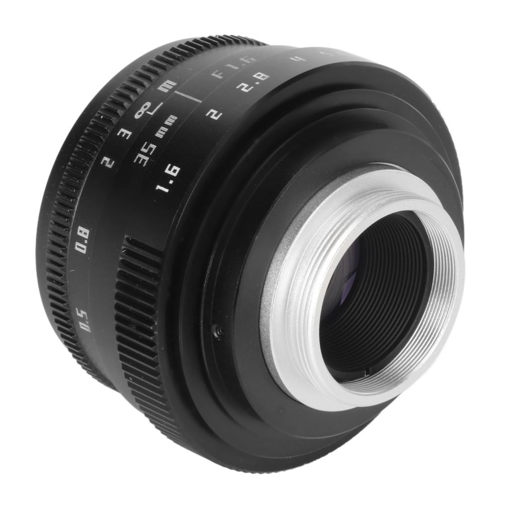 35mm Camera Lens F1.6 Large Aperture C Mount Fixed Focus Manual Focus Lens for Mirrorless Camera Bla