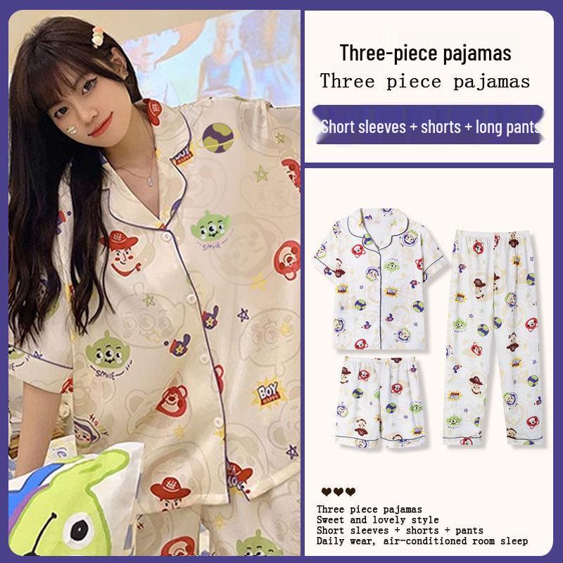 Summer Fashion Pajamas: Women's Short Sleeve Three-Piece Set with Cartoon Pacha Dog Design, Suitable for Home or Outdoors